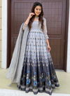 Gray Colour Alfaaz 3 New Exclusive Wear Chanderi Printed Gown With Dupatta Collection 3004